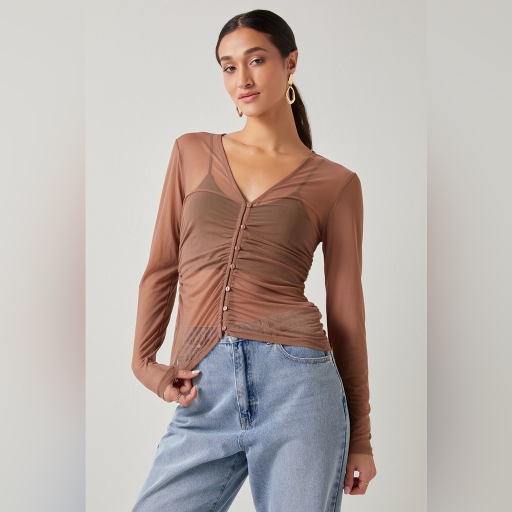 Vicky Button Down Cinched Mesh Top- size small